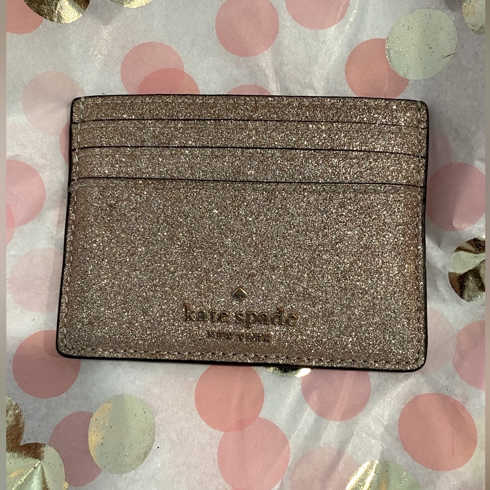 Kate Spade Joeley Tinsel Glitter rose gold Card Holder wallet